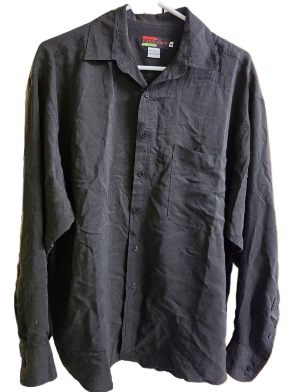 Vintage Freelance Black Silk Ribbed Button Up S